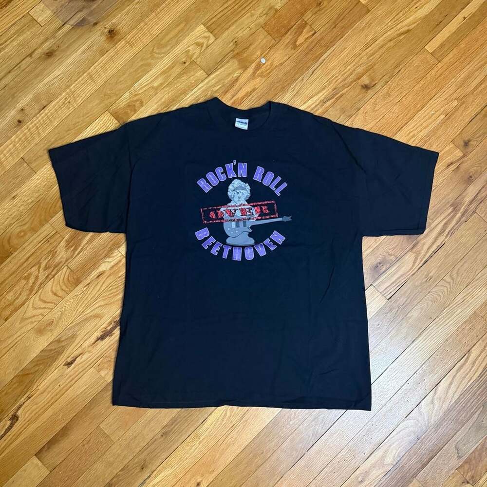 Gildan Rock'n Roll Beethoven Graphic T-Shirt 2XL Black Classic Rock Tracklist